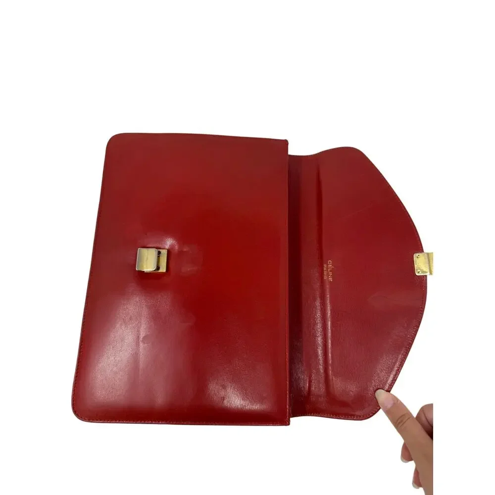 Celine Vintage Red Leather C Logo Clutch Envelope Bag